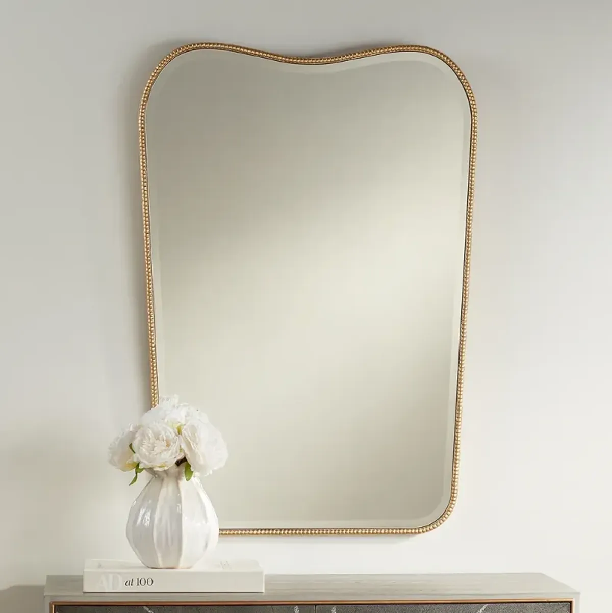 Lyana Matte Gold 27" x 39" Dipping Top Wall Mirror