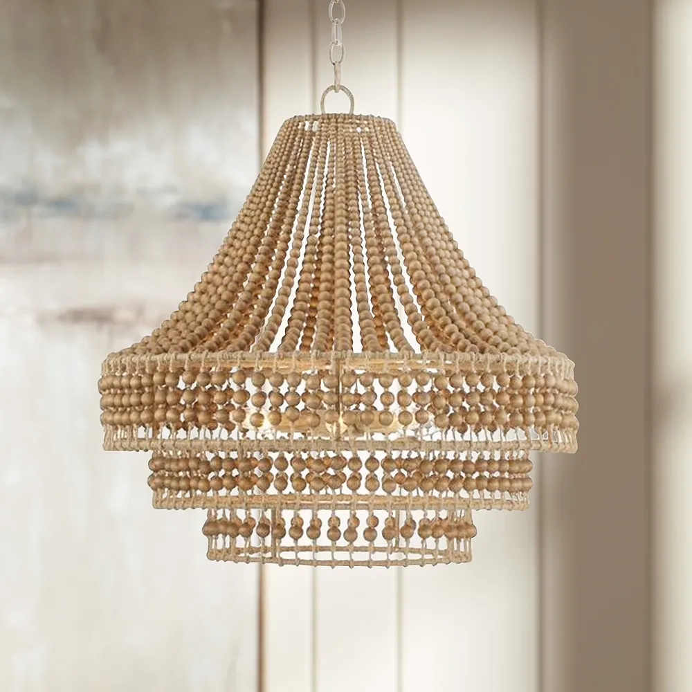 Silas 26 1/2" Wide Natural Wood Beads and Rope Chandelier