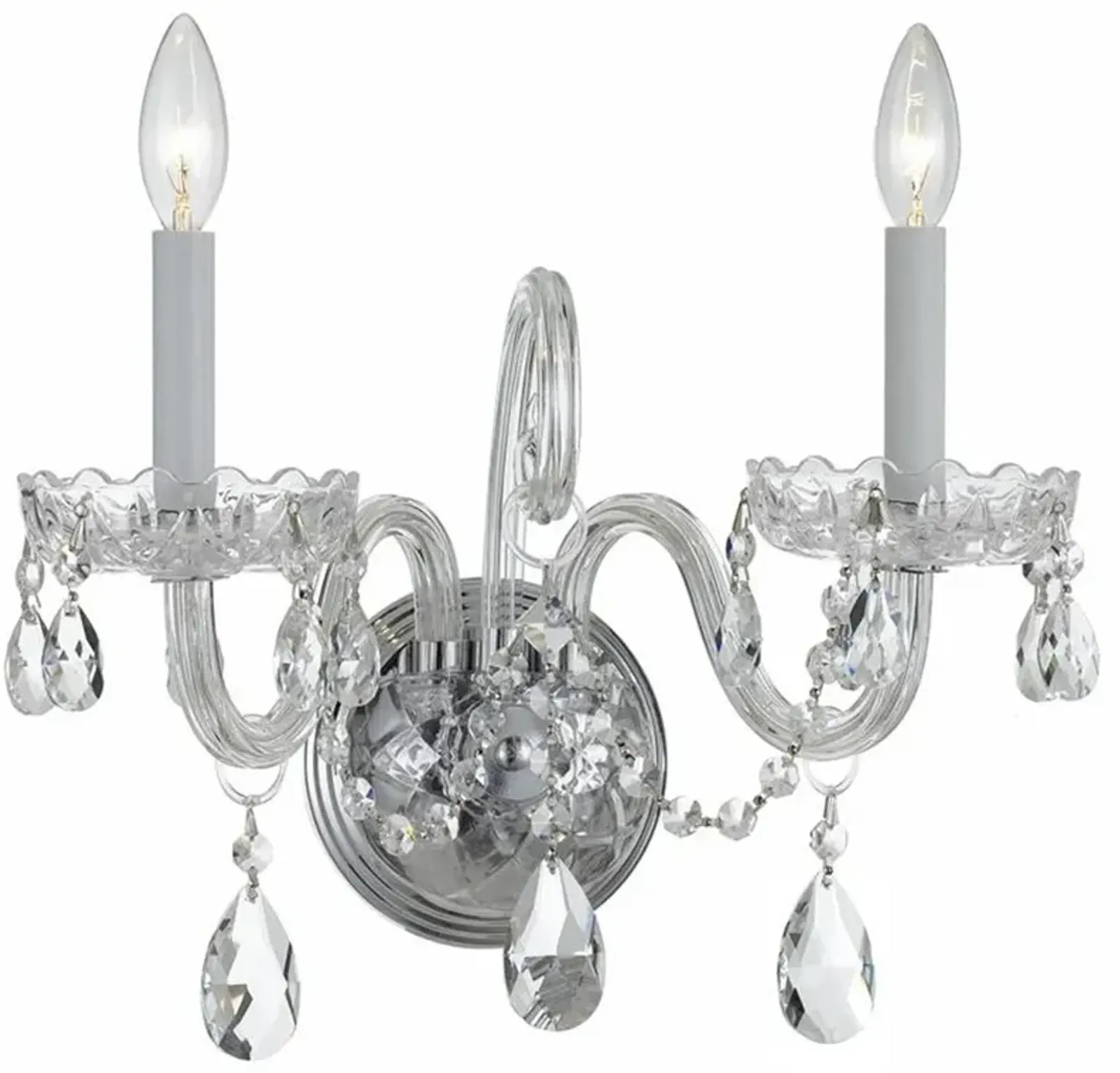 Traditional Crystal 12 1/2" High Chrome 2-Light Wall Sconce