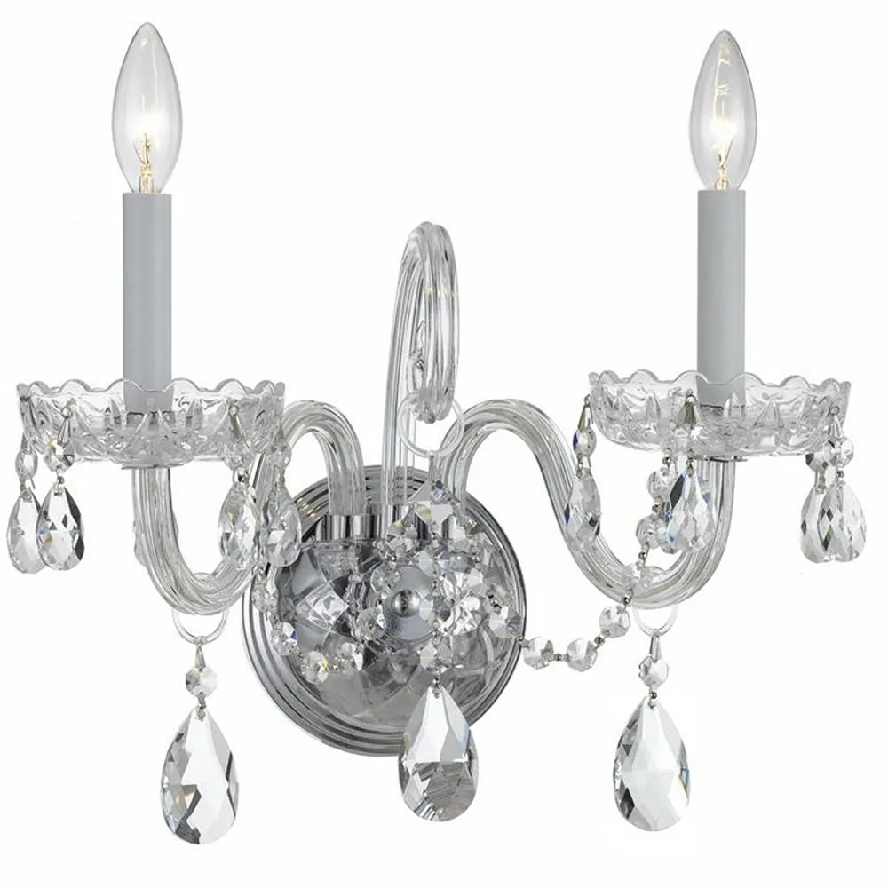 Traditional Crystal 12 1/2" High Chrome 2-Light Wall Sconce