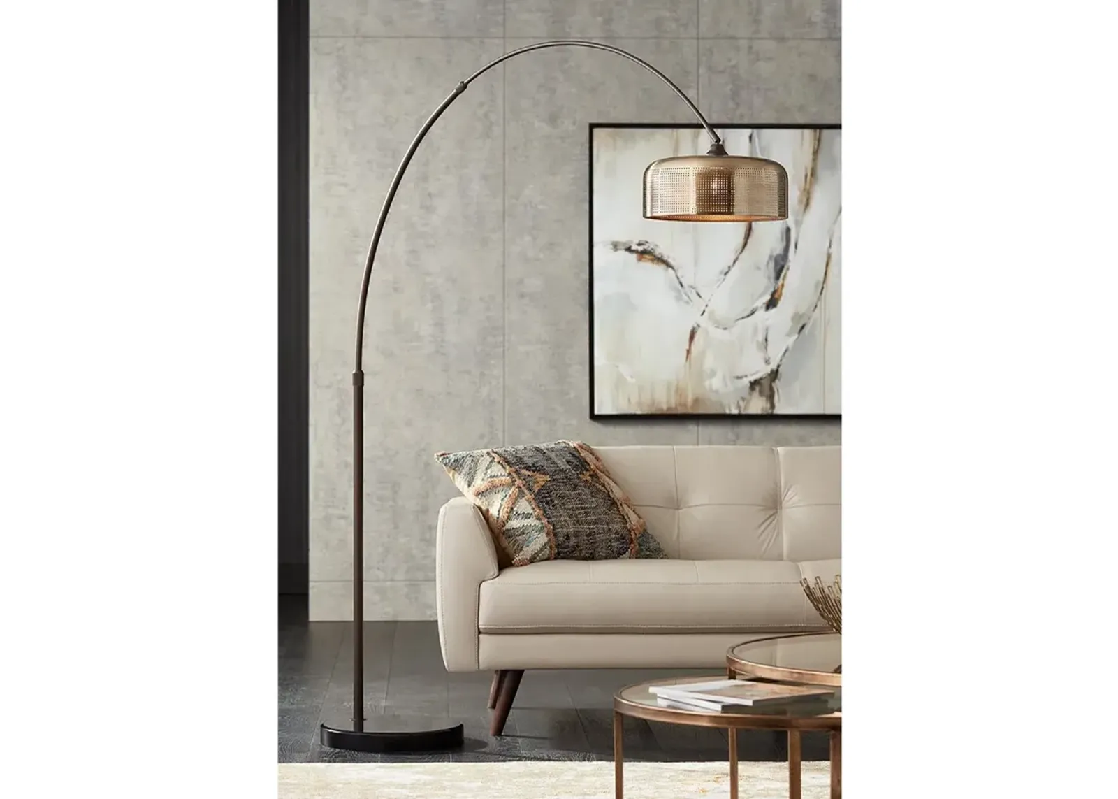 Possini Euro Sally 70" Perforated Metal Shade Modern Arc Floor Lamp