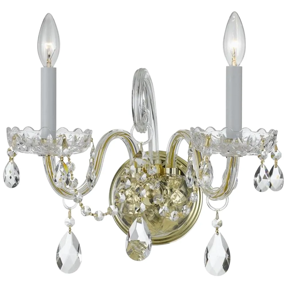 Traditional Crystal 12 1/2" High Brass 2-Light Wall Sconce