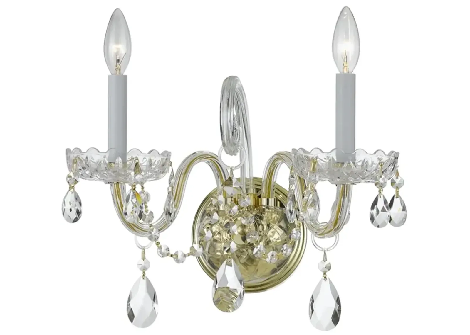 Traditional Crystal 12 1/2" High Brass 2-Light Wall Sconce