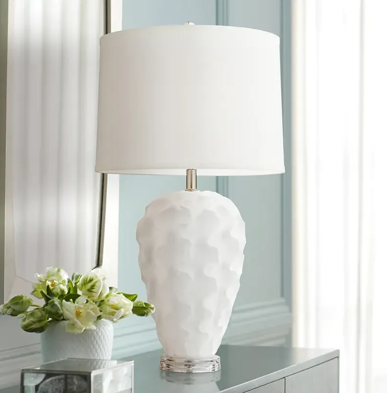 Pacific Coast Lighting Emilia White Ruffles Textured Vase Table Lamp