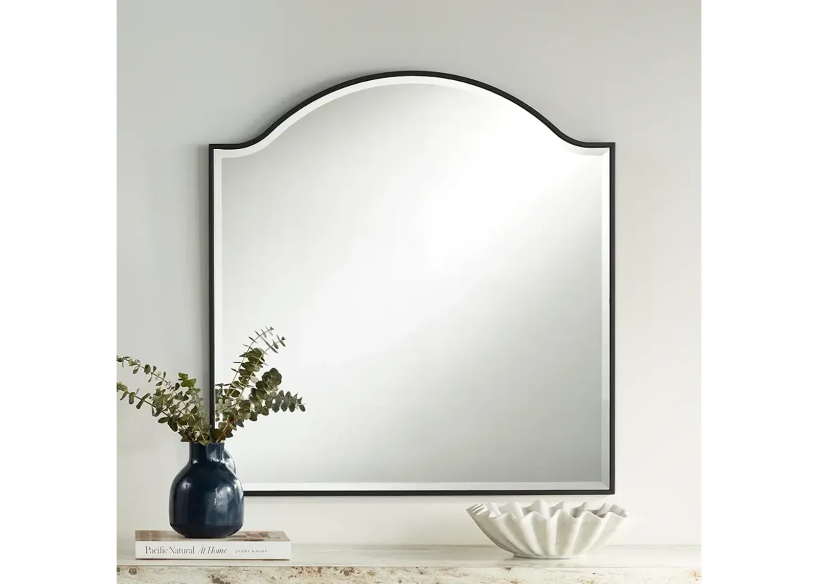 Zoey Matte Black 31 1/2" x 33" Arch Top Square Wall Mirror