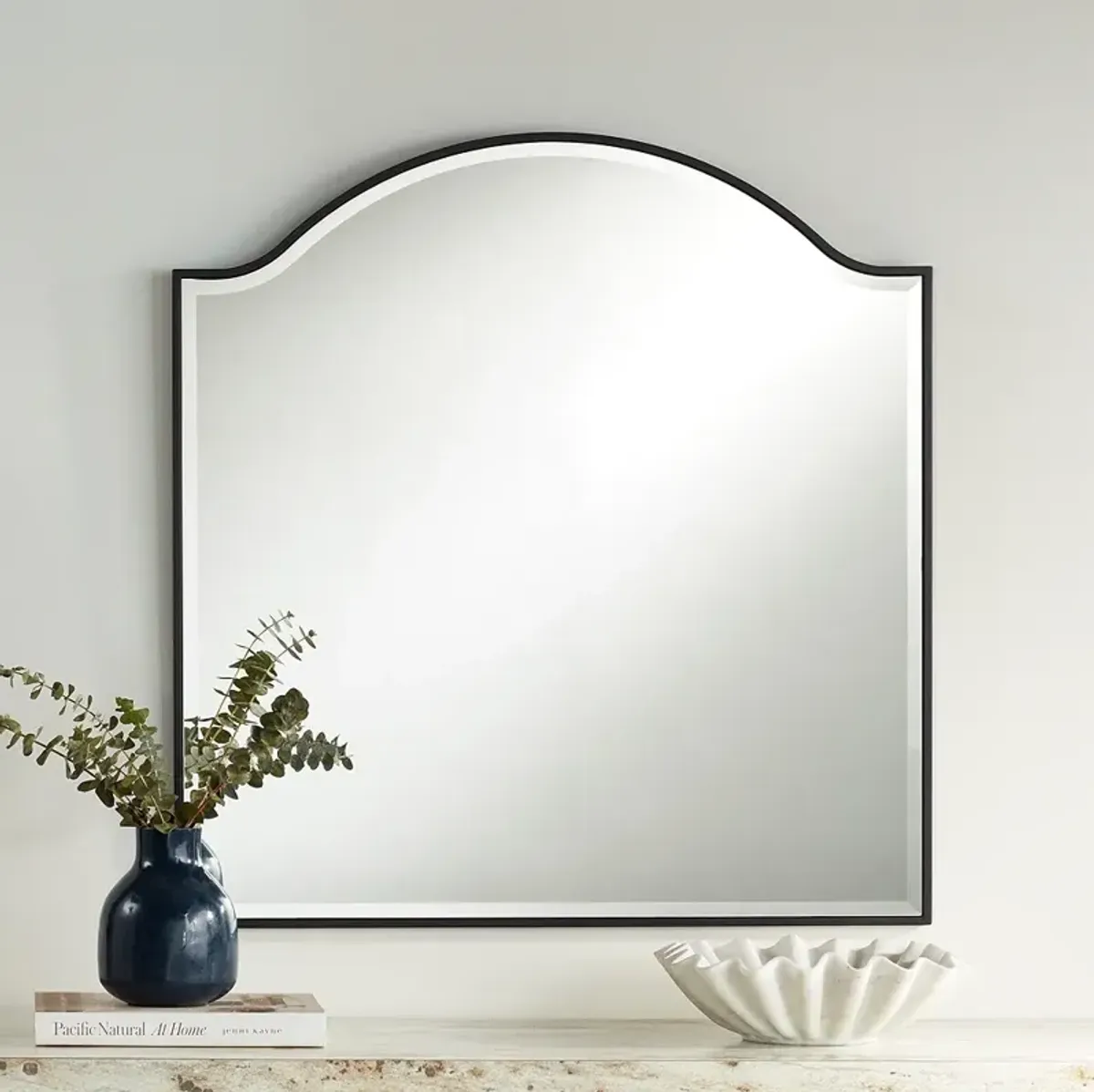 Zoey Matte Black 31 1/2" x 33" Arch Top Square Wall Mirror