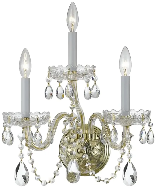 Traditional Crystal 16"H Polished Brass 3-Light Wall Sconce