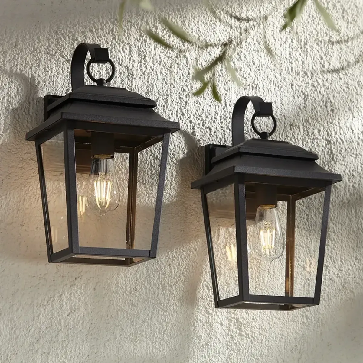 Bellis Verde 15 1/4" High Textured Black Outdoor Wall Light Set of 2