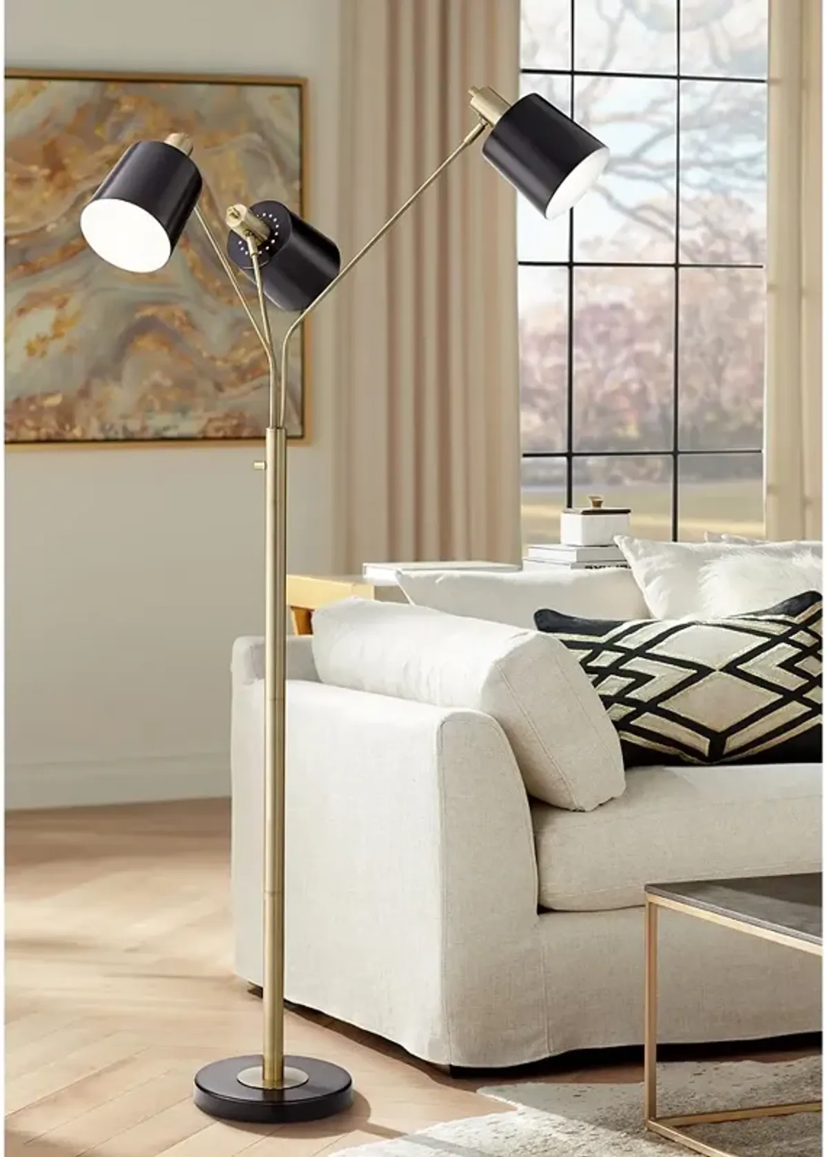 Pacific Coast Lighting Studio 3-Light Brass and Black Modern Floor Lamp