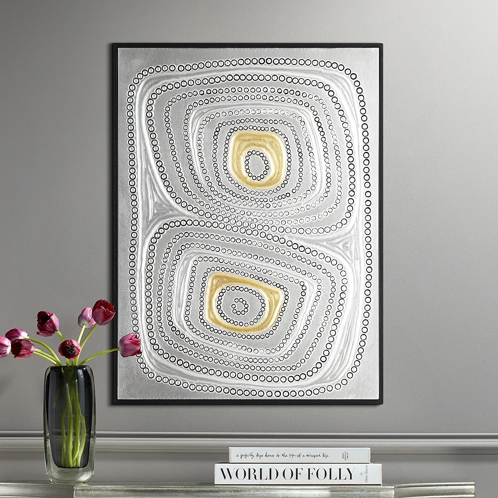 Shiny Silver Gold Dot 31 1/2" High Framed Wall Art