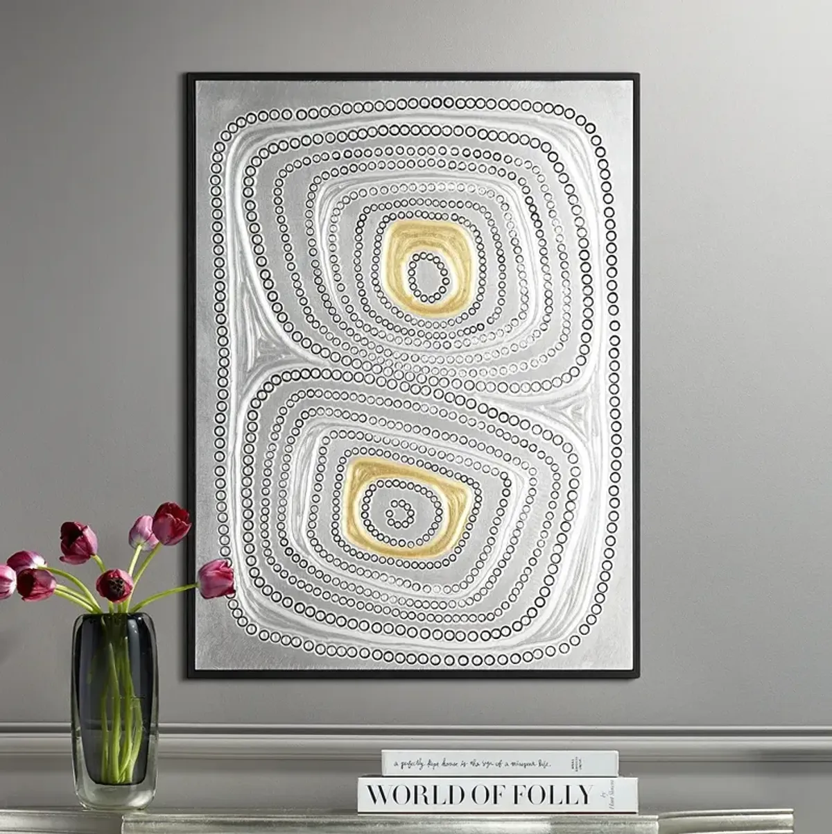 Shiny Silver Gold Dot 31 1/2" High Framed Wall Art