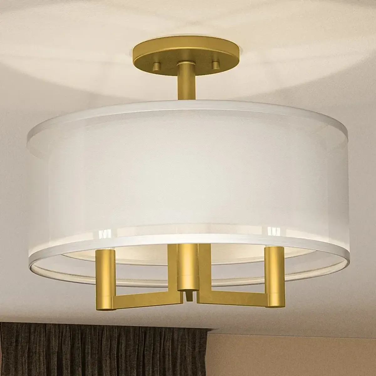 Bodnar 3-Light Aged Brass Semi-Flush Mount