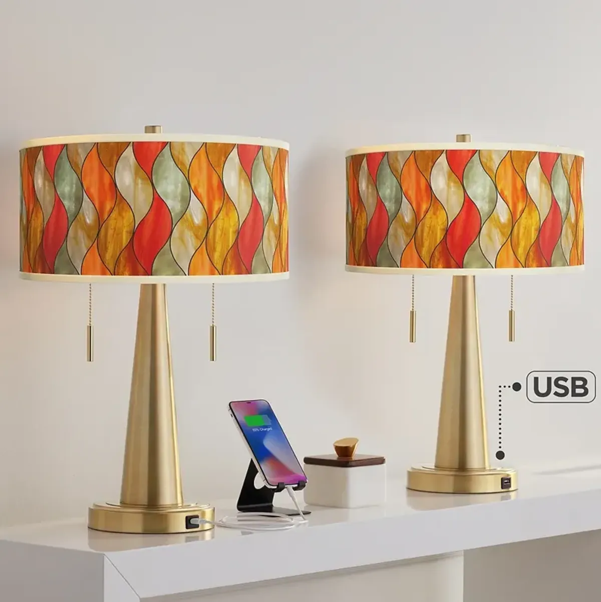 Flame Mosaic Vicki Gold USB Table Lamps Set of 2