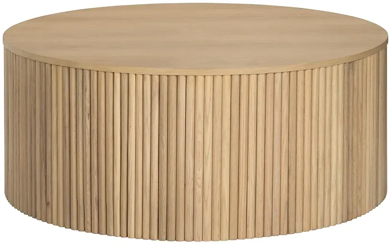 40" Brown Solid Wood Round Coffee Table_Cocktail Table
