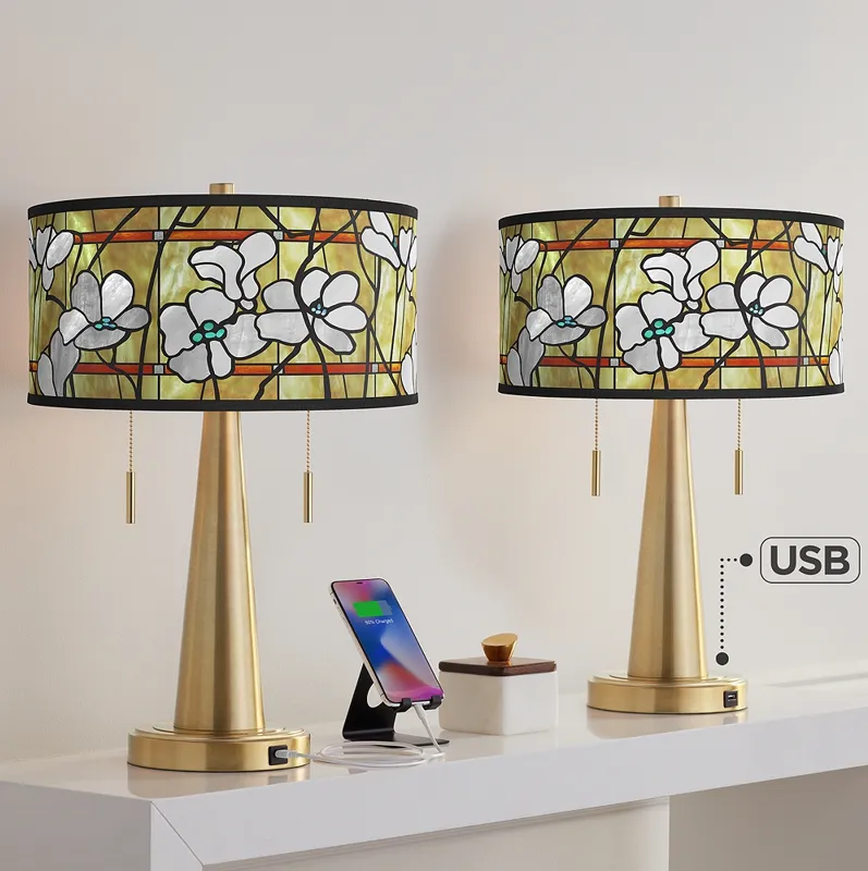 Magnolia Mosaic Vicki Gold USB Table Lamps Set of 2