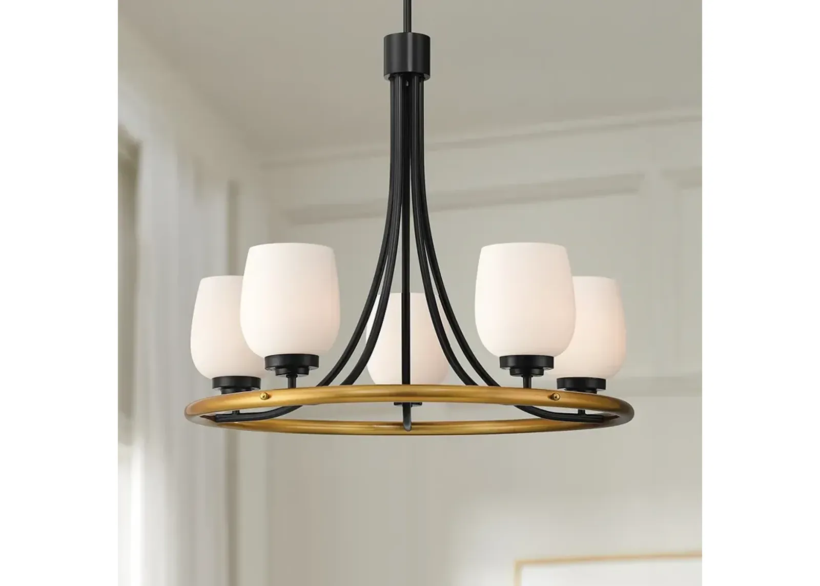 Possini Euro Carrigan 25" Wide Black and Gold 5-Light Ring Chandelier