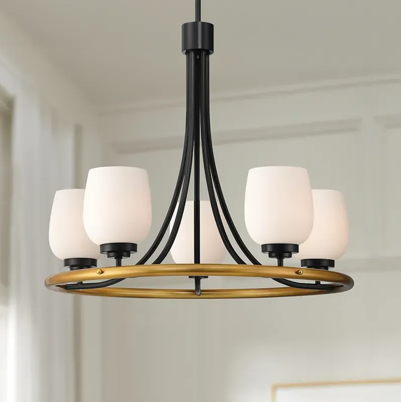 Possini Euro Carrigan 25" Wide Black and Gold 5-Light Ring Chandelier