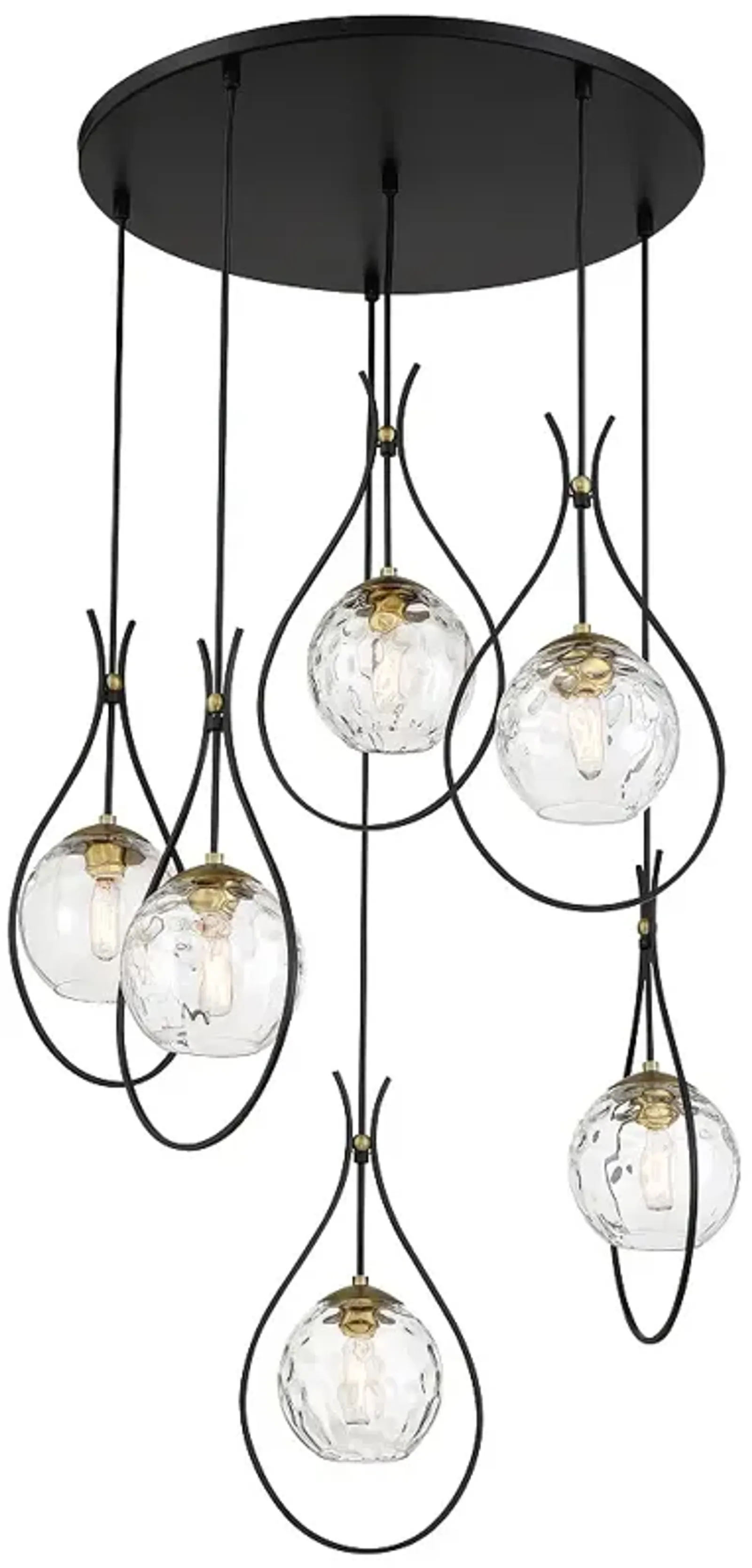 Cody 28" Wide Coal and Soft Brass 6-Light Pendant