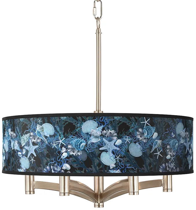 Giclee Glow Blue Seas 20" Wide 6-Light Nickel Pendant Chandelier