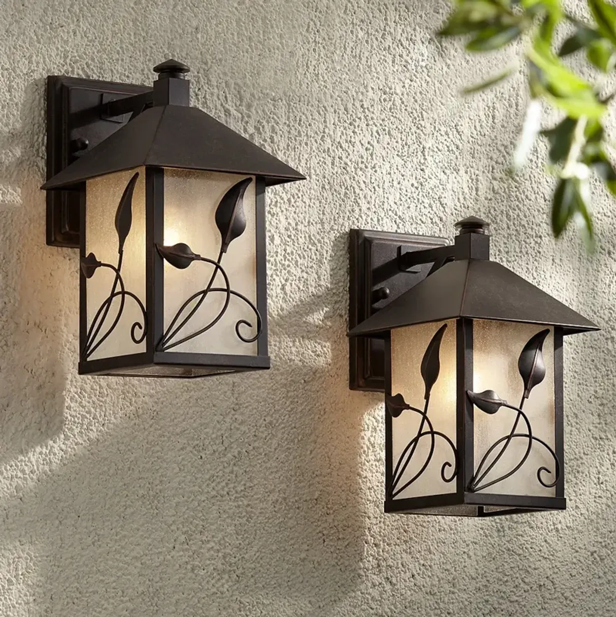 Franklin Iron French Garden 10 1/2" Bronze Outdoor Wall Light Set of 2