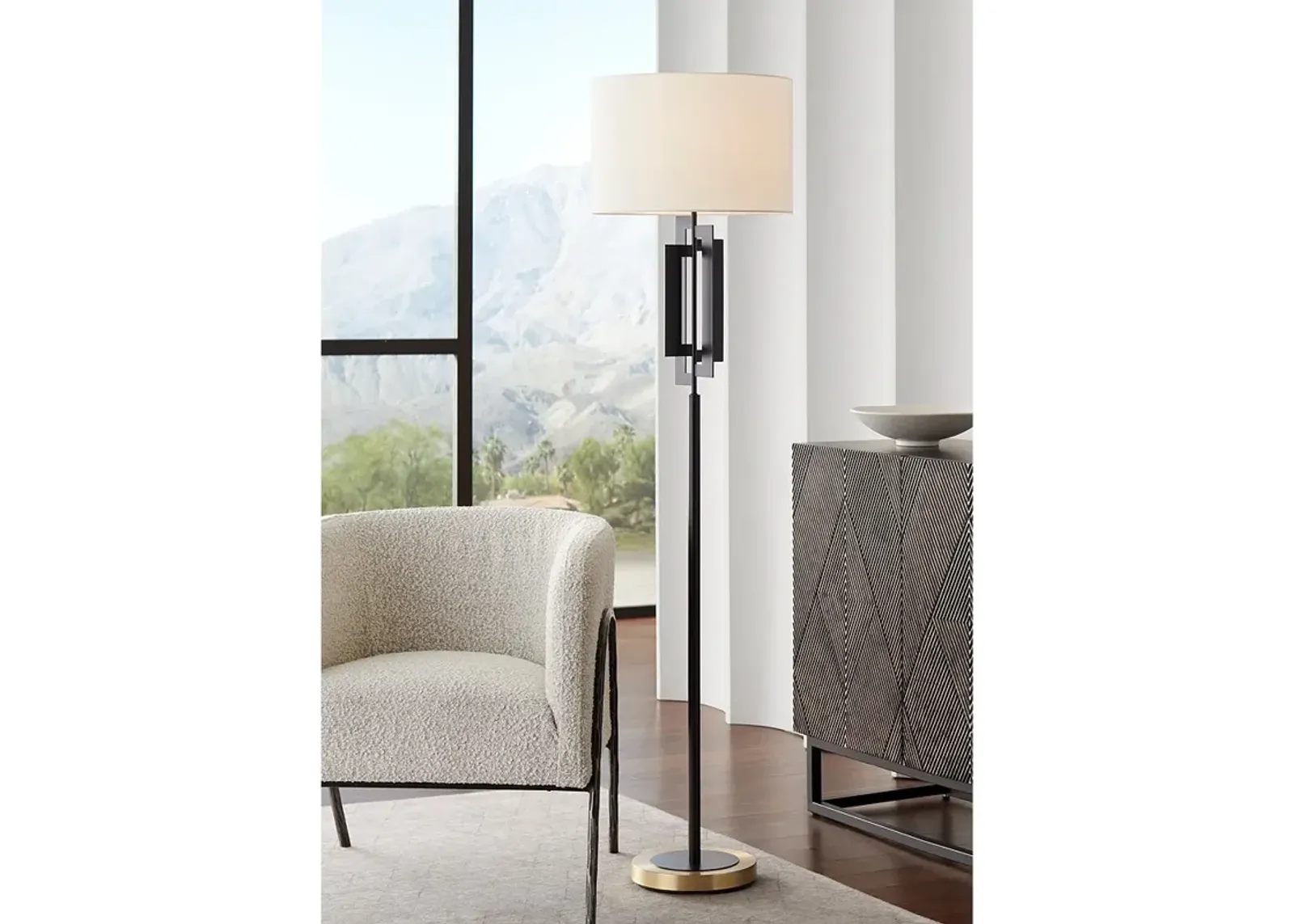 Pacific Coast Lighting Deville 65" Black and Brass Modern Floor Lamp