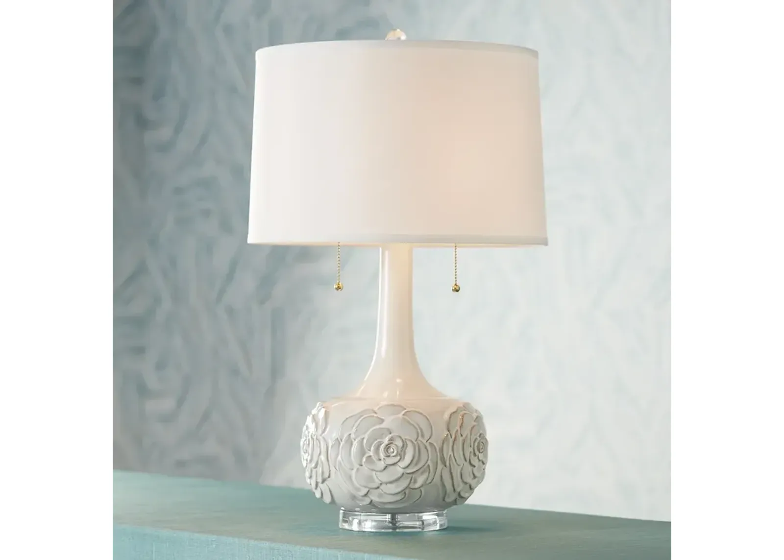 Possini Euro Natalia 27" White Modern Luxe Ceramic Floral Table Lamp