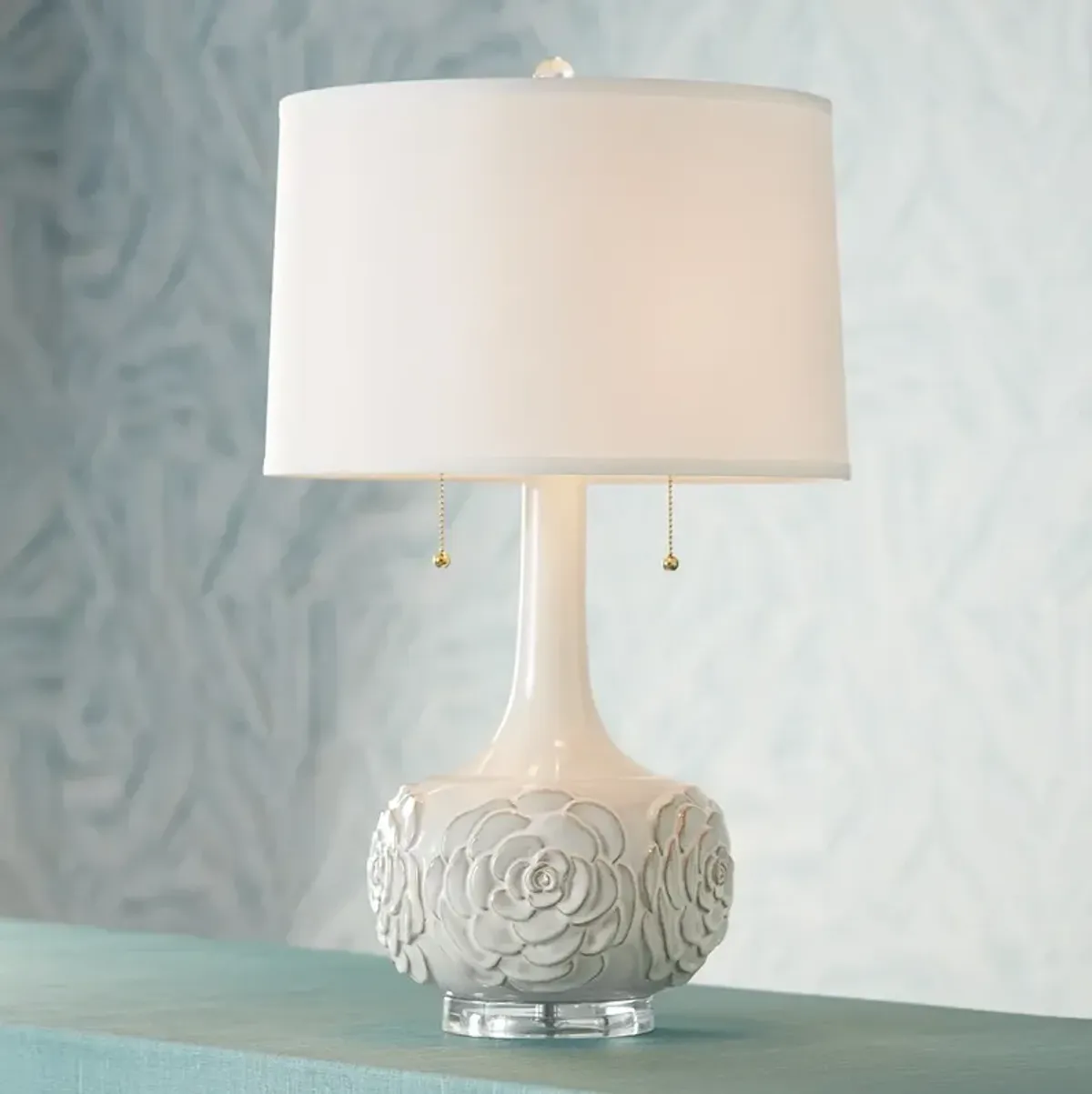 Possini Euro Natalia 27" White Modern Luxe Ceramic Floral Table Lamp