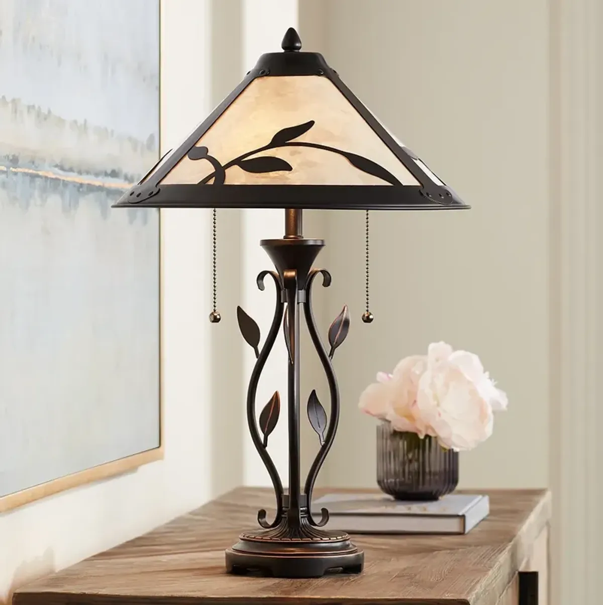 Franklin Iron Works Feuille 23 3/4" Leaf Vine Mica Shade Table Lamp