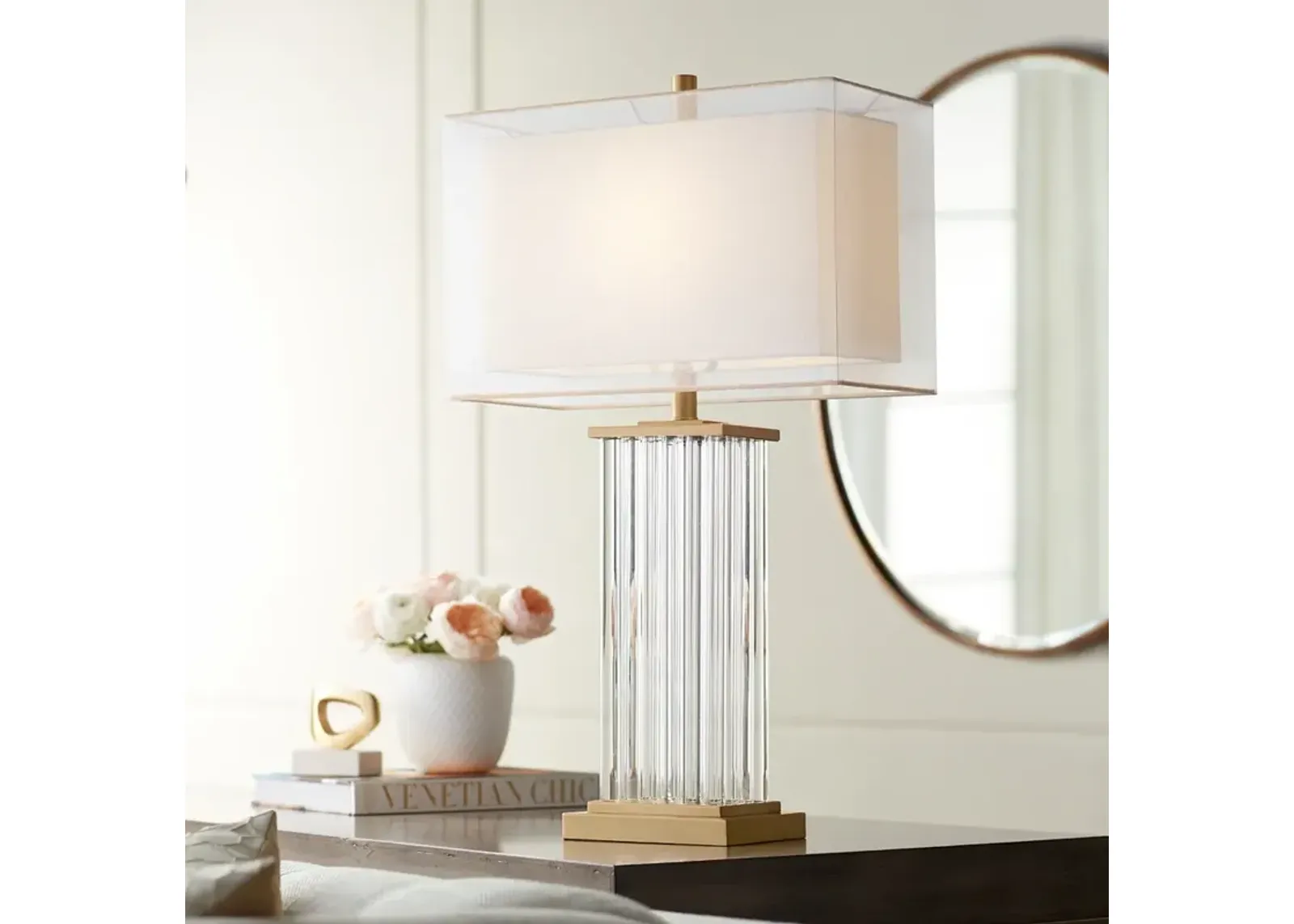 Vienna Full Spectrum Darcia Double Shade with Clear Glass Rods Table Lamp