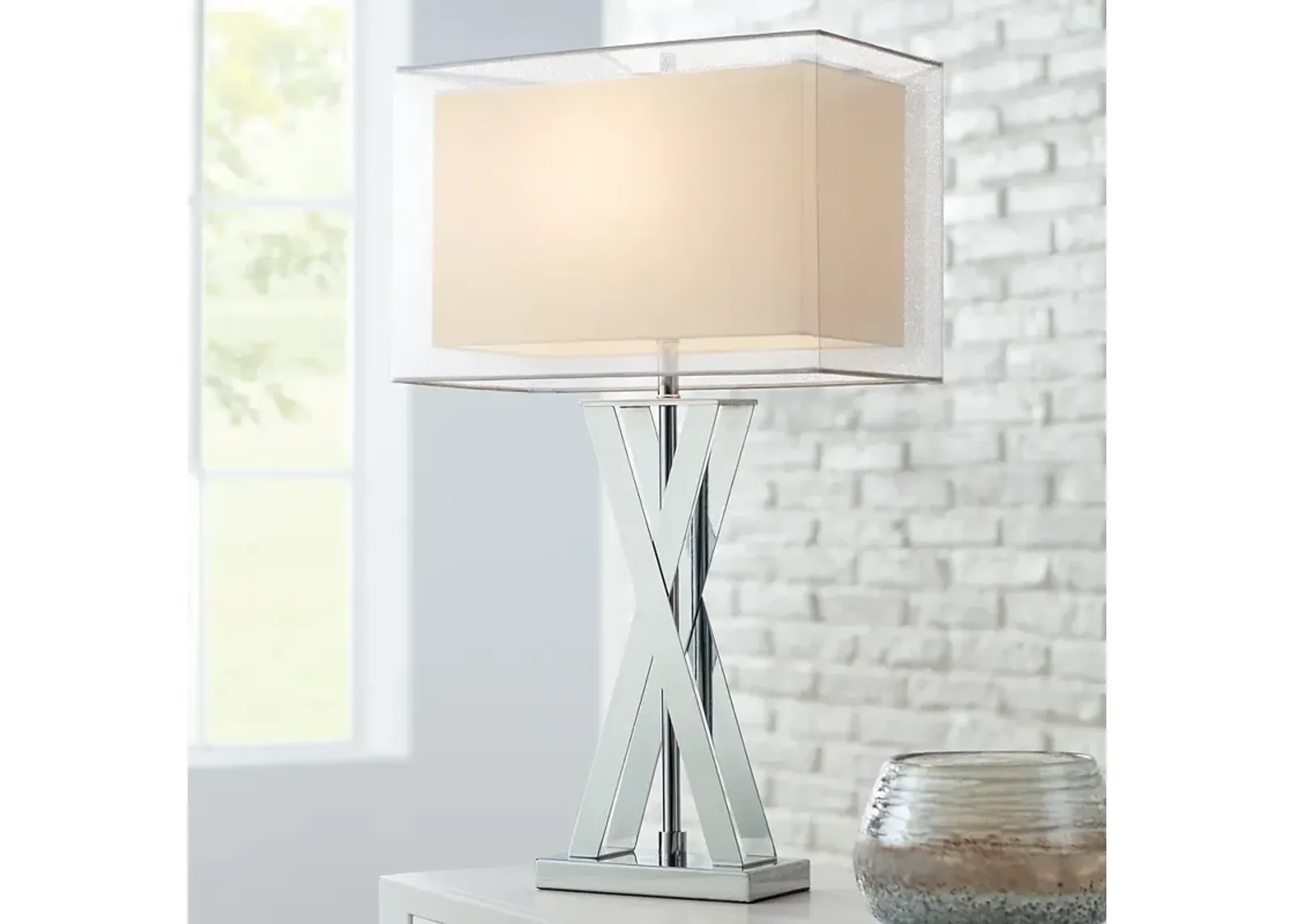 Possini Euro Proxima 28" Double Shade Modern Chrome Table Lamp