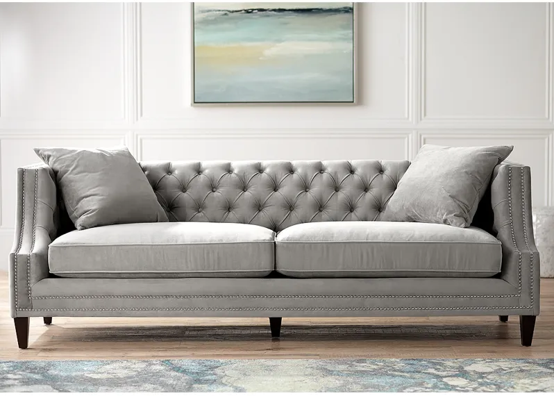 Marilyn 93" Wide Taupe Gray Velvet Tufted Upholstered Sofa