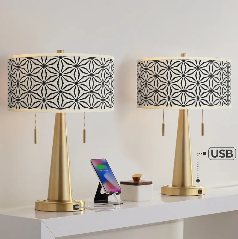 Kaleidoscope Flowers Vicki Gold USB Table Lamps Set of 2