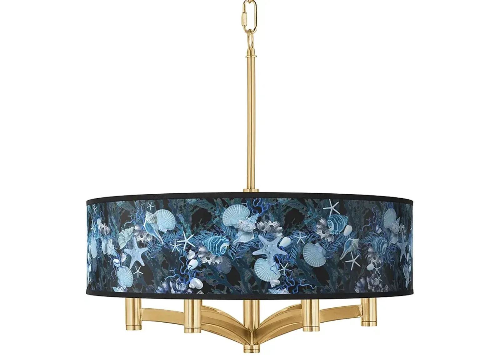 Giclee Glow Ava 20" 6-Light Blue Seas Shade Gold Pendant Chandelier