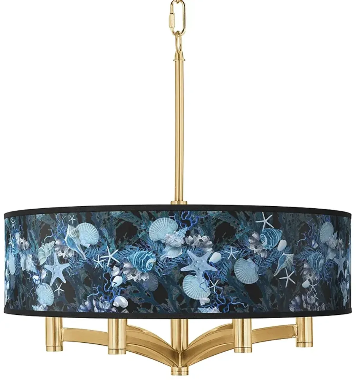 Giclee Glow Ava 20" 6-Light Blue Seas Shade Gold Pendant Chandelier