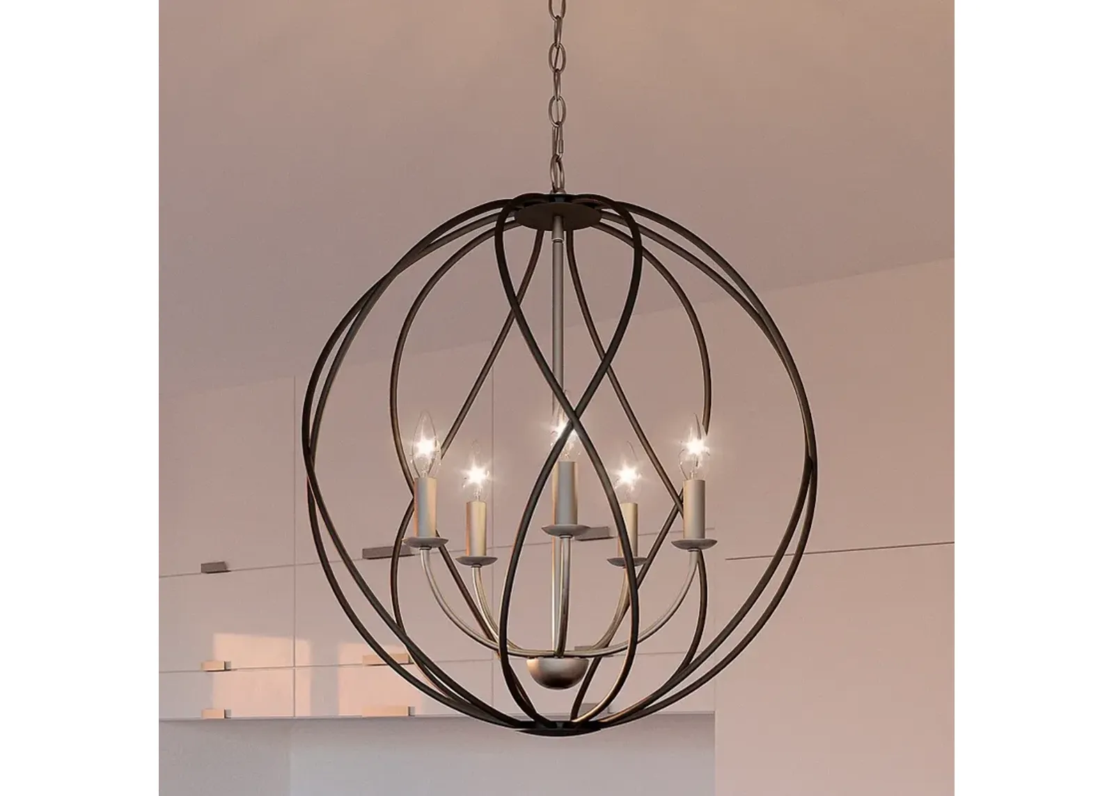 Quoizel Bryn 24" 5-Light Open Globe Black and Antique Nickel Pendant