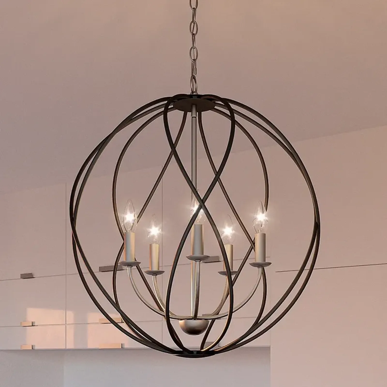 Quoizel Bryn 24" 5-Light Open Globe Black and Antique Nickel Pendant