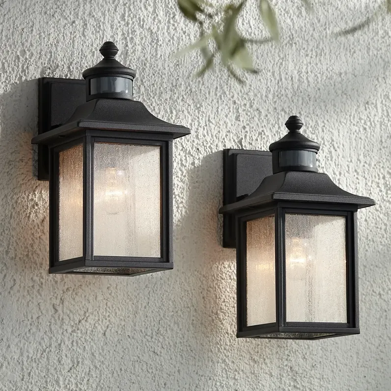 Moray Bay 11 1/2" High Black Motion Sensor Outdoor Wall Light Set of 2