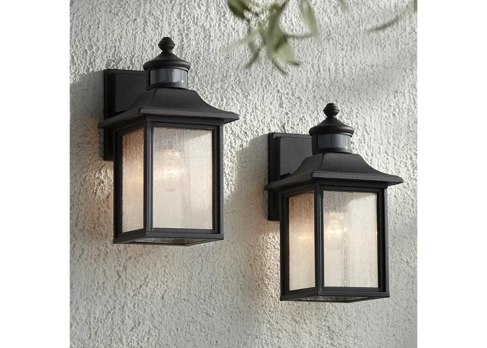 Moray Bay 11 1/2" High Black Motion Sensor Outdoor Wall Light Set of 2