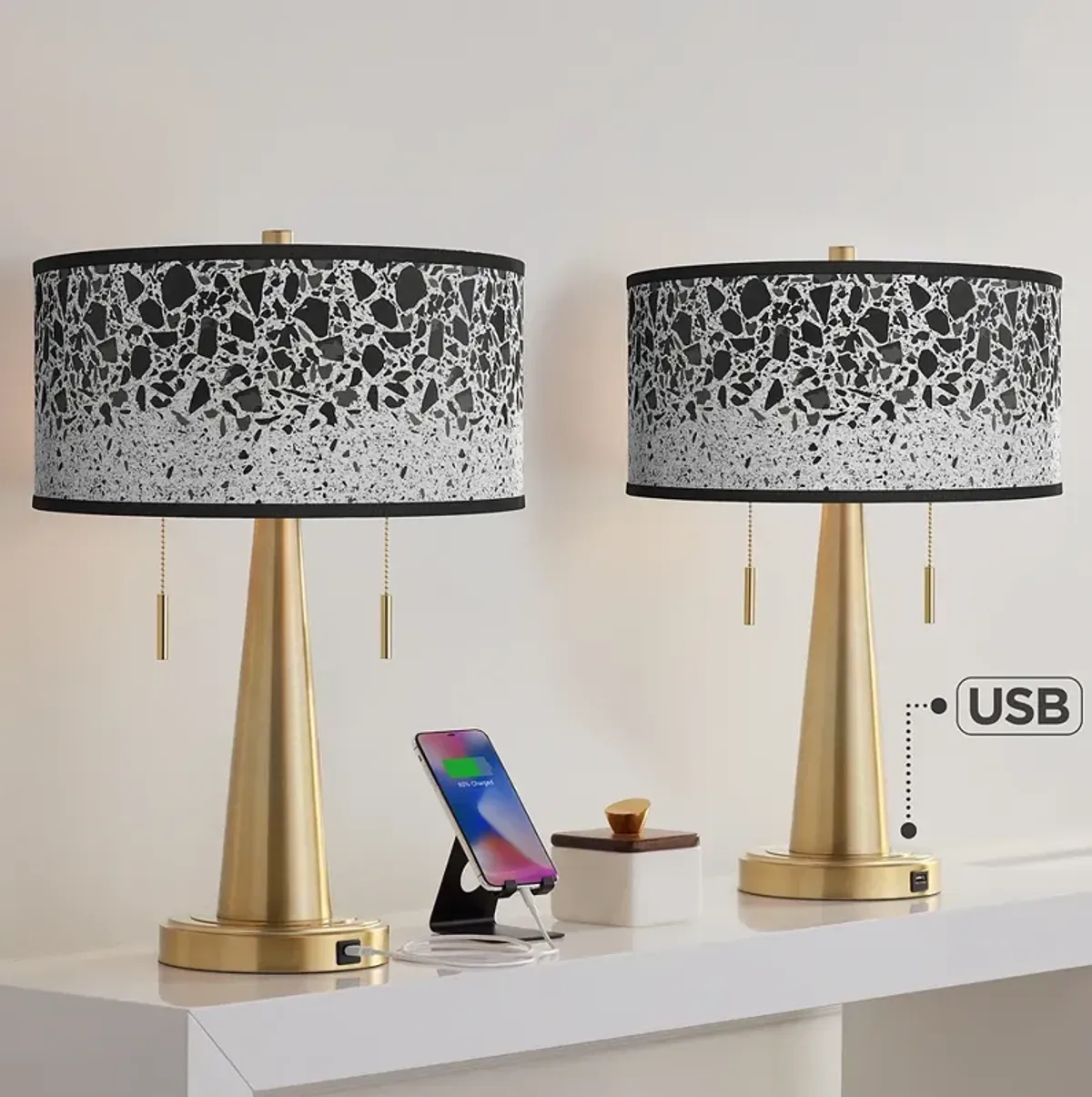 Terrazzo Vicki Gold USB Table Lamps Set of 2