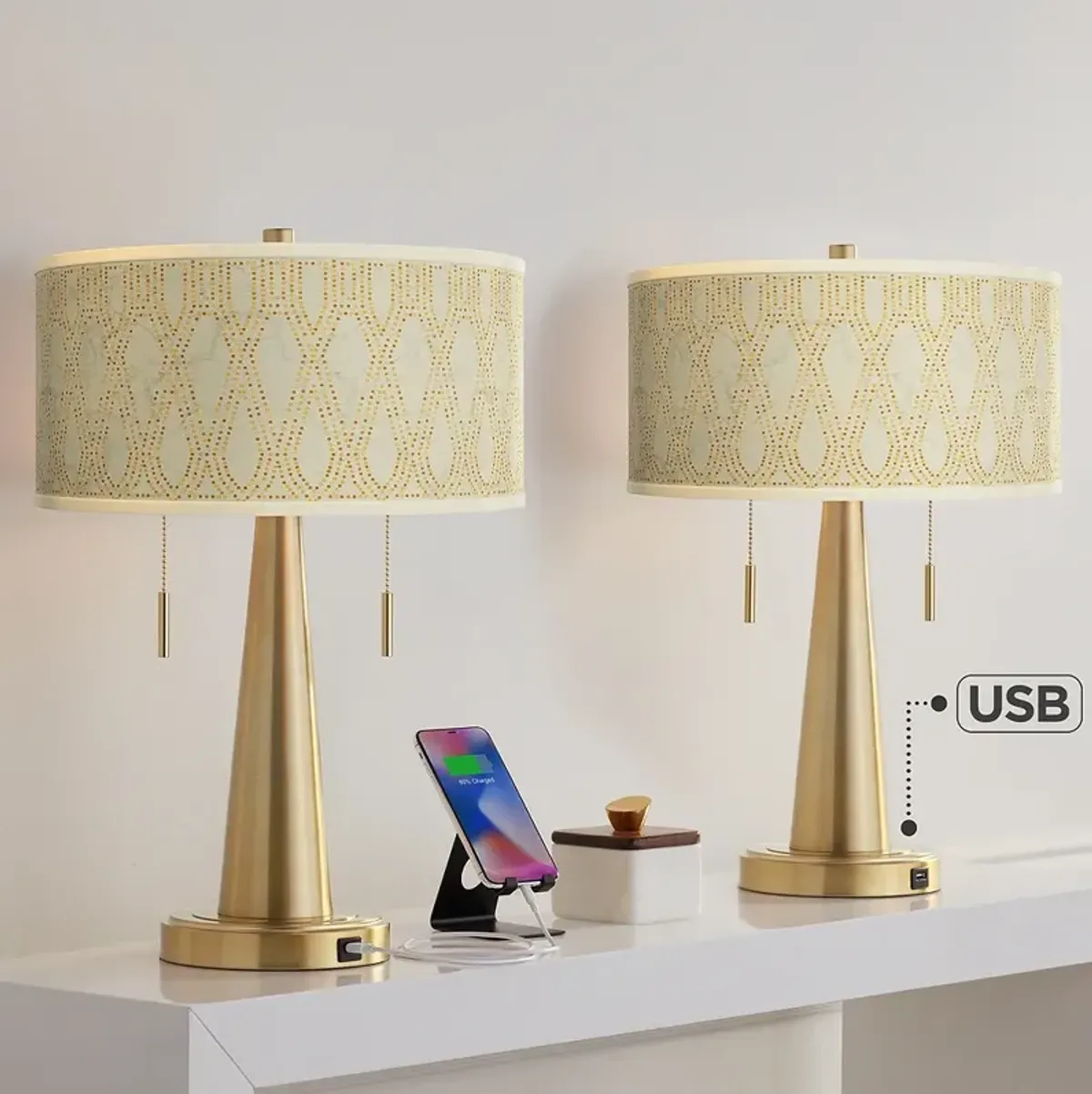 Roman Pebbles Vicki Gold USB Table Lamps Set of 2