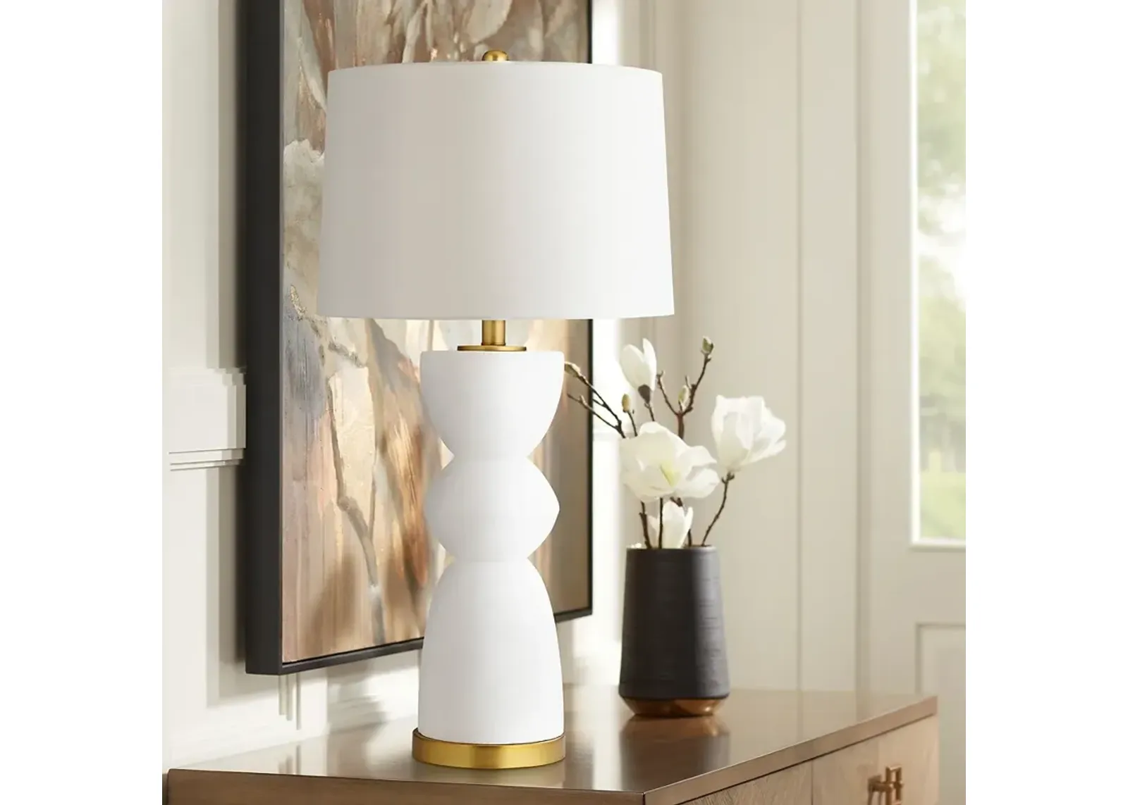 360 Lighting Evelyn 29 1/2" Matte White and Gold Modern Table Lamp