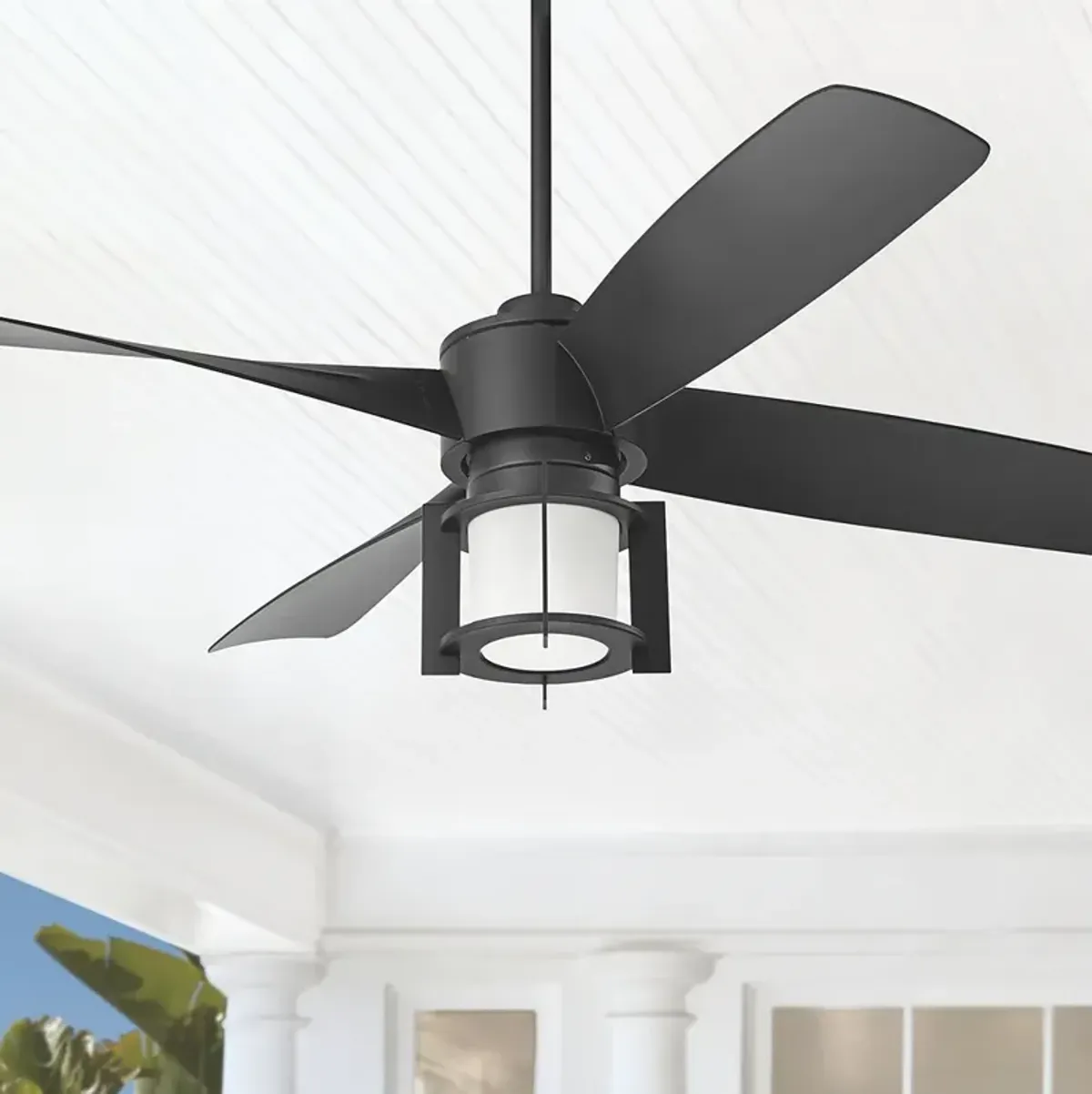 56" Casa Vieja Grand Milano Black Damp LED Ceiling Fan with Remote