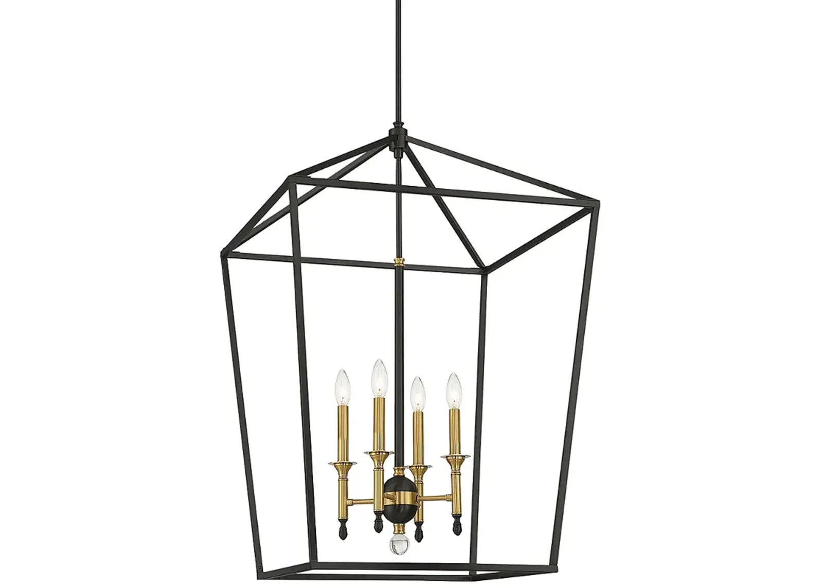 Townhall 24"W Coal and Soft Brass 4-Light Lantern Pendant