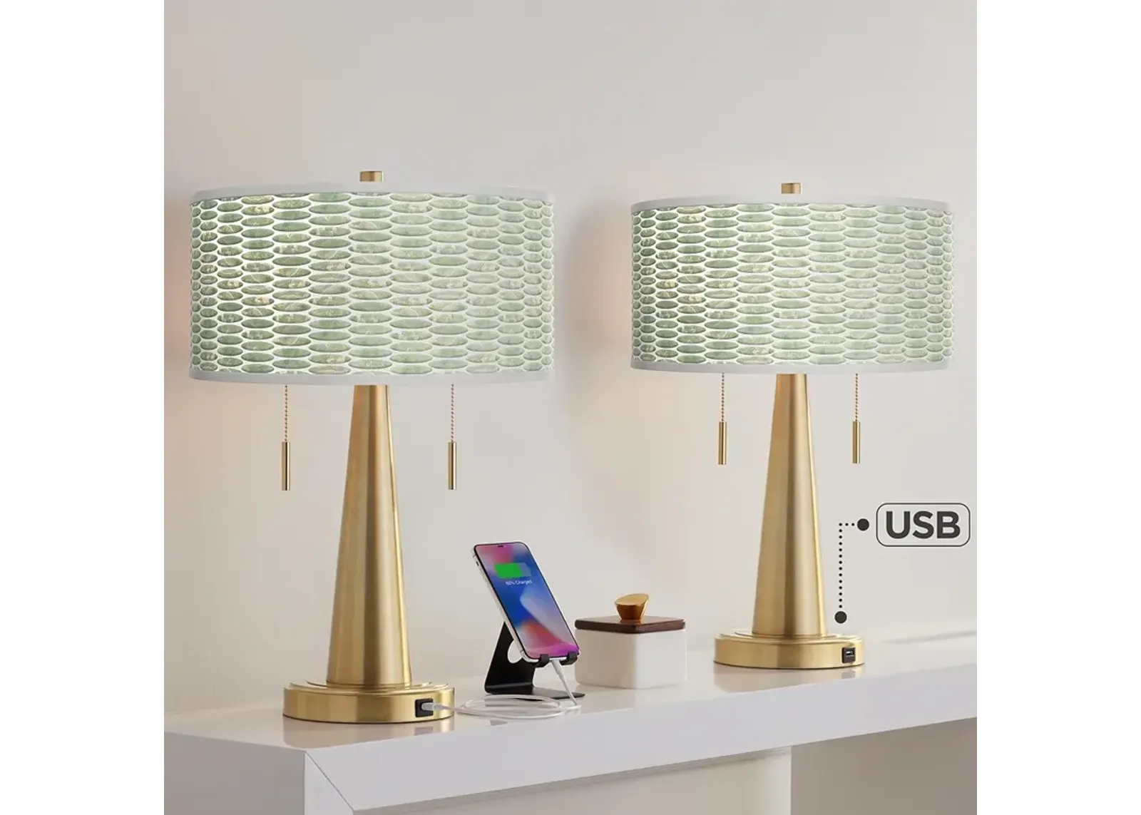 Oval Tempo Vicki Gold USB Table Lamps Set of 2