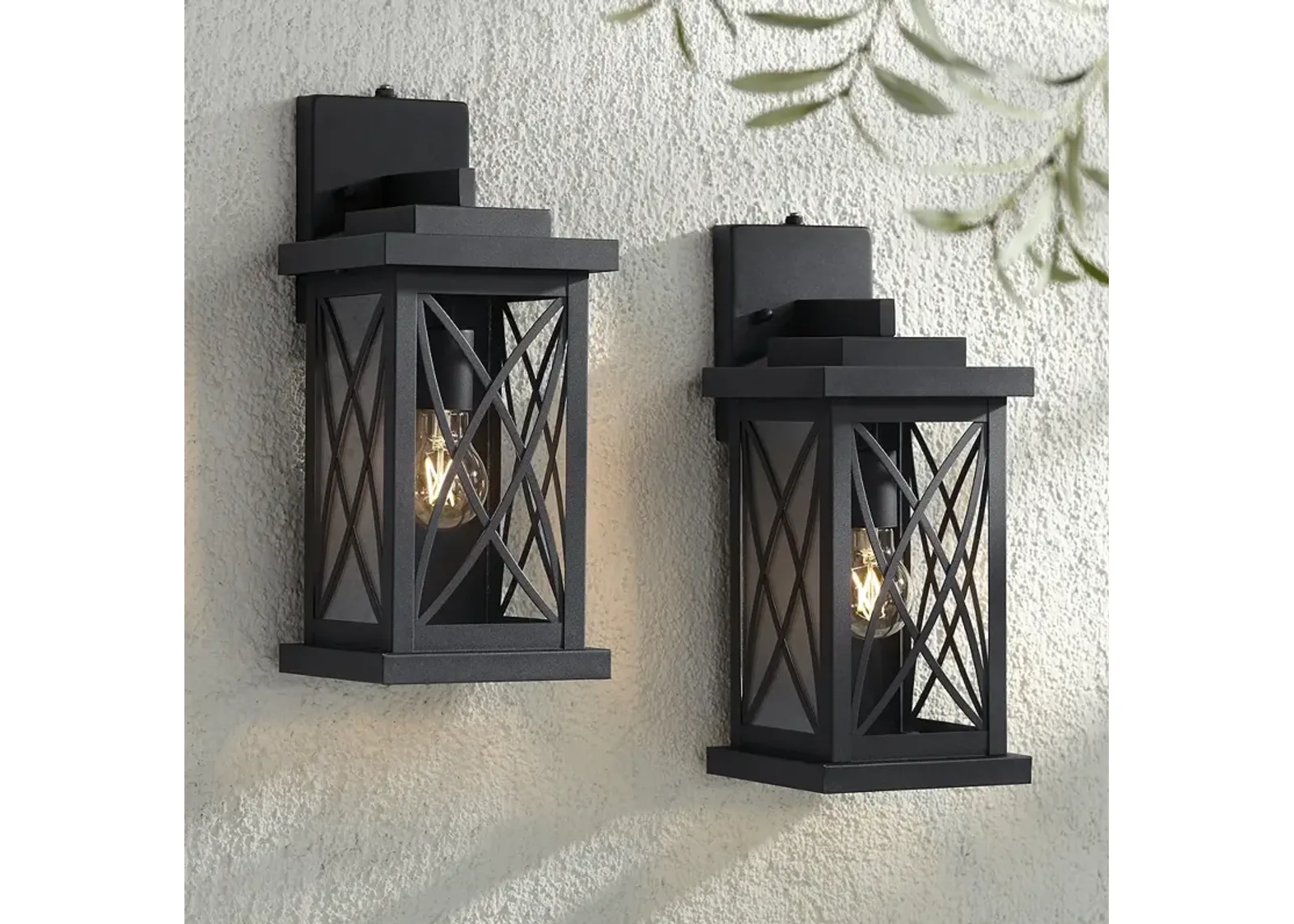 Woodland Park 15"H Black Dusk to Dawn Outdoor Porch Light Set of 2