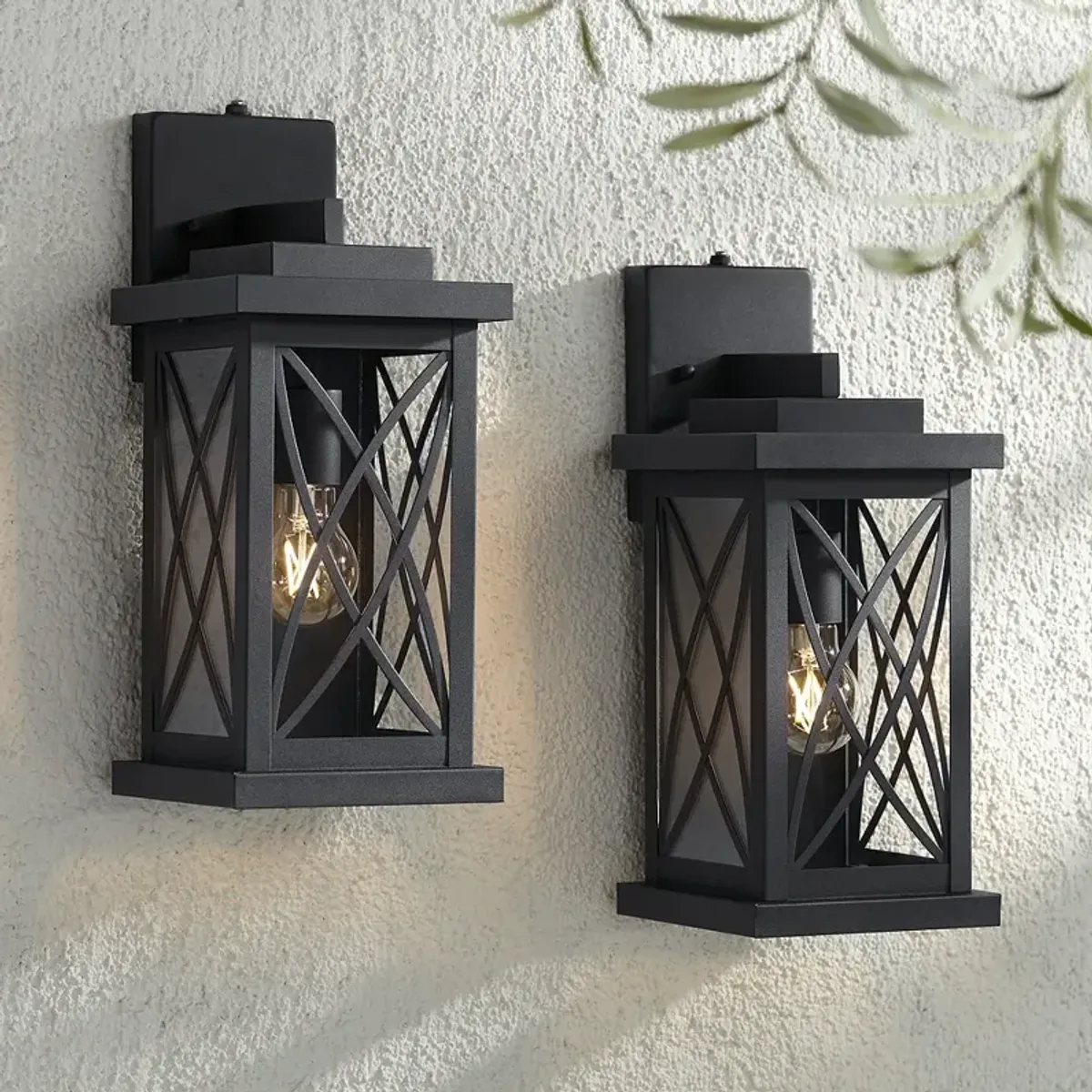 Woodland Park 15"H Black Dusk to Dawn Outdoor Porch Light Set of 2