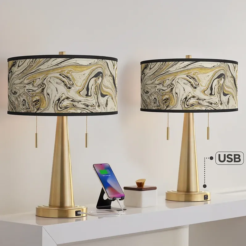 Venetian Marble Vicki Gold USB Table Lamps Set of 2