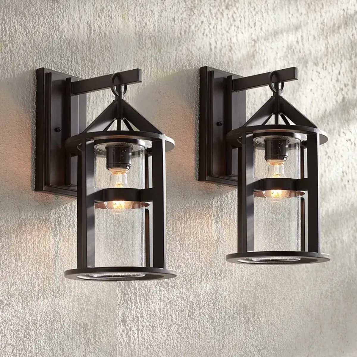 Argentine 17" High Glass and Bronze Outdoor Wall Light Set of 2
