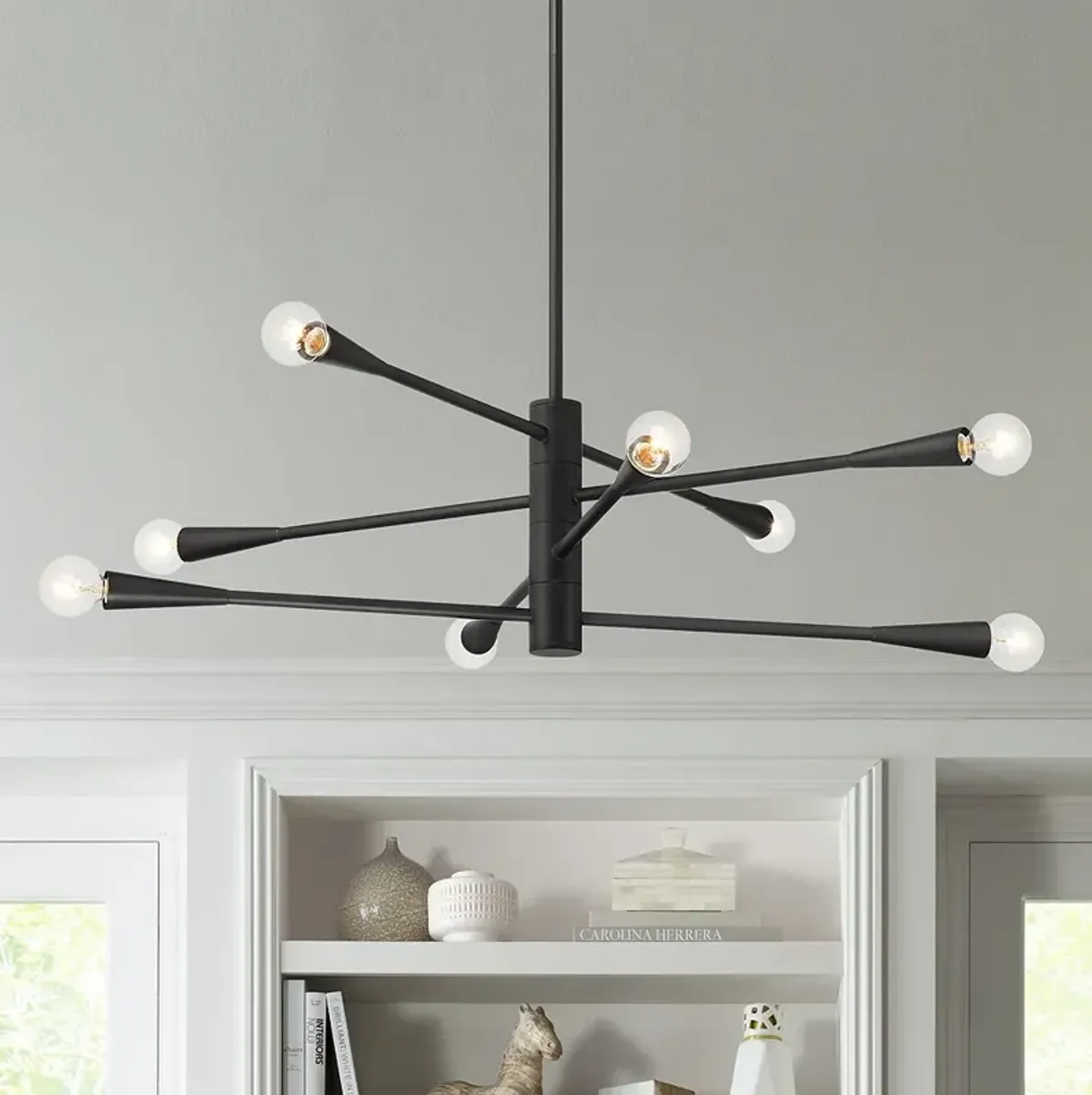 Possini Euro Livonia 29 1/2" Matte Black 8-Light Sputnik Chandelier