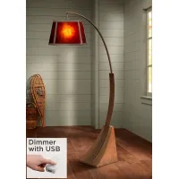 Oak River Dark Rust and Amber Mica Arc Floor Lamp with USB Dimmer